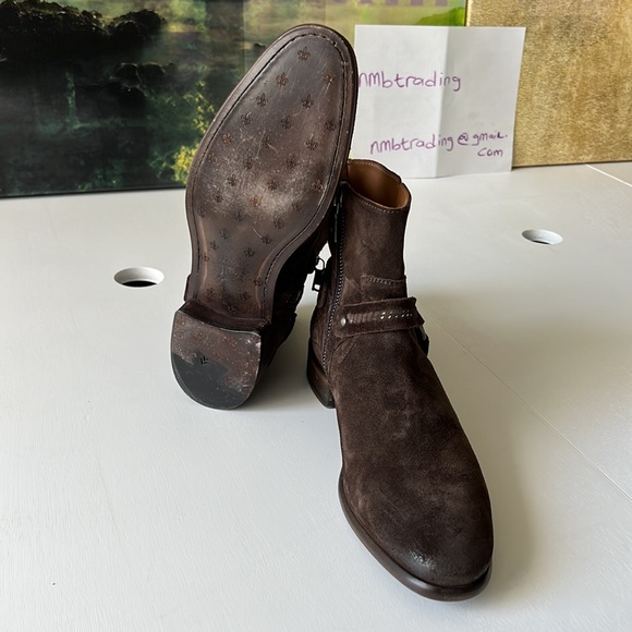 John Varvatos sueded brown 9.5M hand made in Italy harness Chelsea boots main image 9